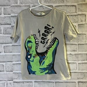 4/$20 H&M Boys Grey Cotton Basic T-Shirt Size 6-8 Years Round Neck - Dinosaur